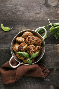 High angle view of food in bowl on table