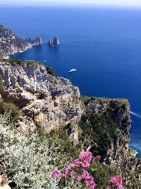 High angle view of sea against clear sky