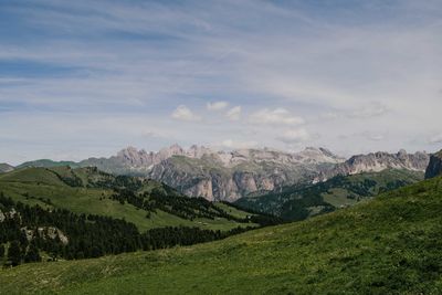 Panoramic view on seceda mountains in val gardena