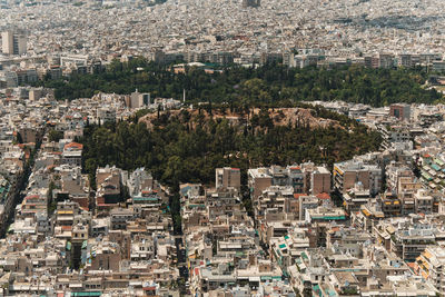 High angle view of townscape against cityscape