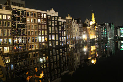 View of city lit up at night