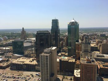 Cityscape against clear sky