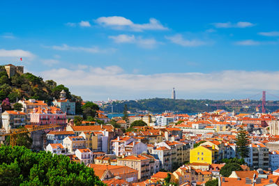 High angle view of townscape against sky