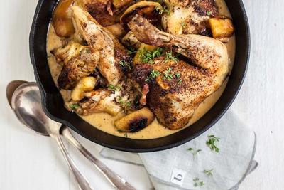 High angle view of food in bowl on table