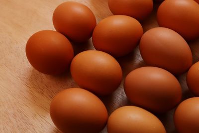 High angle view of eggs on table