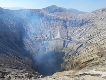 Smoke emitting from volcanic mountain