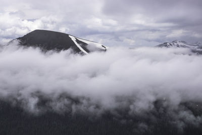 Scenic view of mountains against cloudy sky