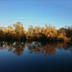 Reflection of trees in lake against sky during autumn