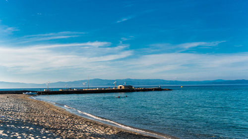 Scenic view of sea against blue sky