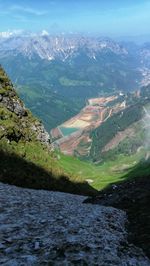 Scenic view of river amidst mountains against sky