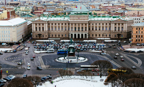 High angle view of buildings in city