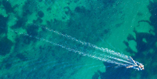 High angle view of bpat in sea
