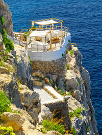 High angle view of buildings at seaside