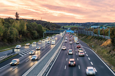 Germany, baden-wurttemberg, leonberg, traffic along bundesautobahn 8 at dusk