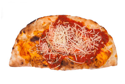 Close-up of pizza against white background