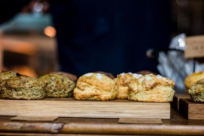 Close-up of bread on cutting board