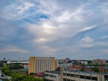 Exterior of buildings in city against sky