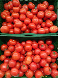 High angle view of tomatoes for sale at market stall