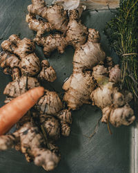 Close up of ginger and vegetables