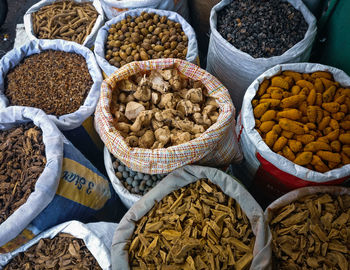 High angle view of vegetables for sale in market