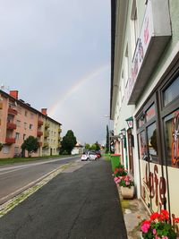 View of rainbow over road