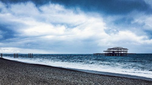 Scenic view of sea against cloudy sky