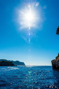 Scenic view of sea against clear blue sky