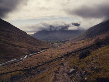 Scenic view of landscape and mountains against sky