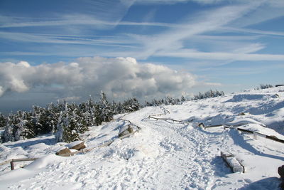 Snow covered mountain against sky