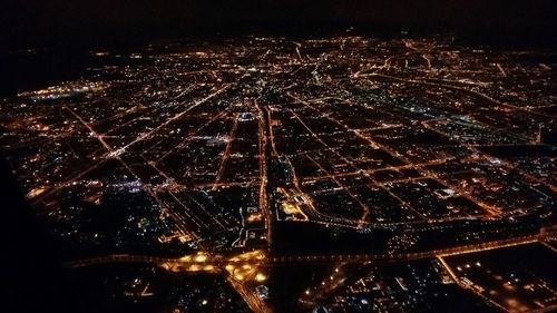 Aerial view of city at night