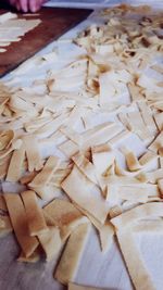 Close-up of chopped bread on table