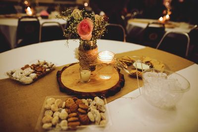 Close-up of food served on table