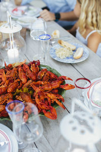 Crayfish on plate on table