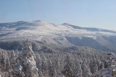 Scenic view of snowcapped mountains against sky