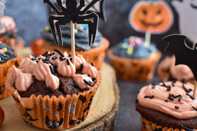 Close-up of cupcakes on table