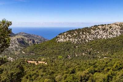 Scenic view of sea and mountains against sky