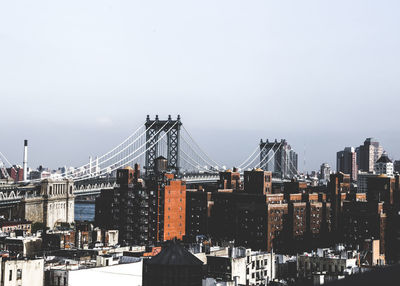 View of suspension bridge in city