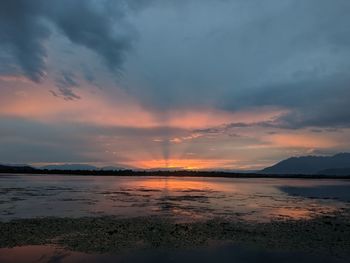 Scenic view of sea against sky at sunset