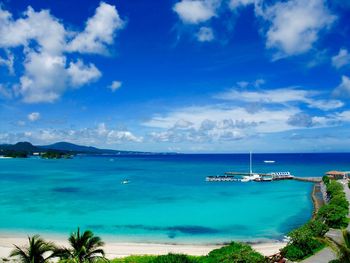 Scenic view of sea against cloudy sky