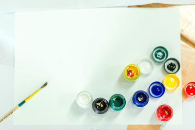 High angle view of multi colored pencils on table