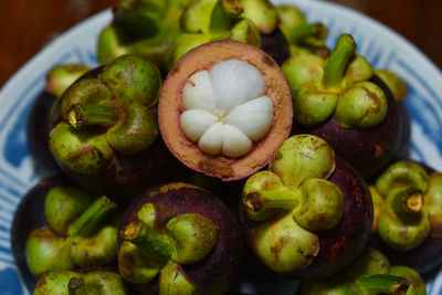 High angle view of fruits in plate