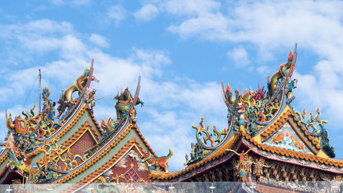 Low angle view of temple against building