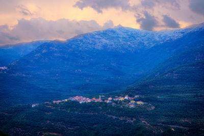 Scenic view of mountains against cloudy sky