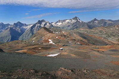 Scenic view of snowcapped mountains against sky