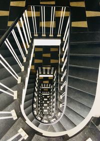 High angle view of spiral staircase in building