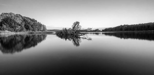 Scenic view of lake against clear sky