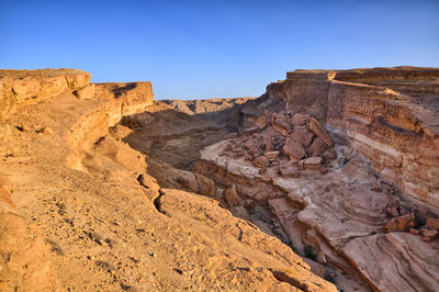 Rock formations on landscape against clear sky