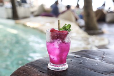 Close-up of drink served on table