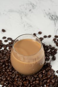 High angle view of coffee cup on table