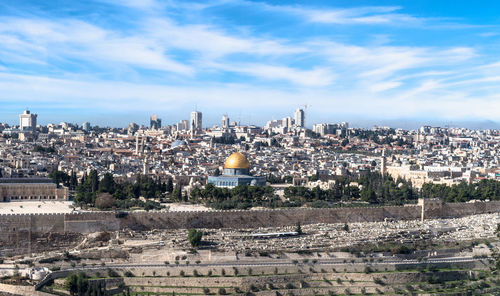 View of cityscape against cloudy sky. jerusalem, israel 